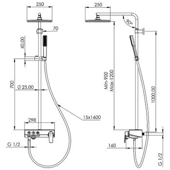 Душевая система Teska Niagara NG3501S с термостатом Хром Черное стекло — фото 4, Душевые стойки
