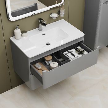 Тумба с раковиной Iddis Edifice 80 EDI80L0i95K подвесная Светло-серая — фото 6, Тумбы с раковиной