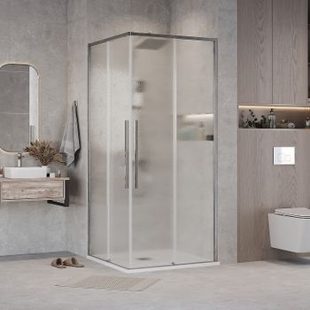 Душевой уголок Grossman Galaxy 80х80 300.K33.01.8080.10.02 профиль Хром стекло шиншилла — фото 1, Квадратные душевые уголки