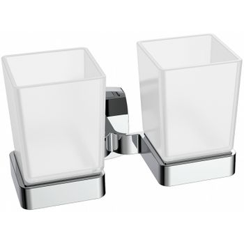 Стакан для зубных щеток CeramaLux Cube 12603 двойной Хром — фото 1, Стаканы для зубных щеток