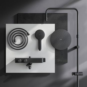 Душевая система AM.PM Inspire V2.0 F0750A522 с термостатом Черная матовая — фото 17, Душевые стойки