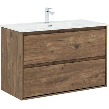 Тумба под раковину Aquanet Милан 100 336380 подвесная Дуб рустикальный — фото 1, Тумбы под раковину