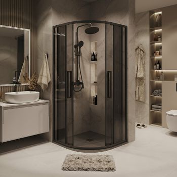 Душевой уголок Grossman Cosmo 100х100 301.K33.02.1010.21.10 профиль Черный матовый стекло тонированное — фото 2, Душевые уголки четверть круга