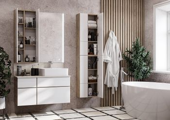 Тумба под раковину Aquaton Мишель 100 1A244101MIX40 подвесная Дуб эндгрейн Белая — фото 14, Тумбы под раковину