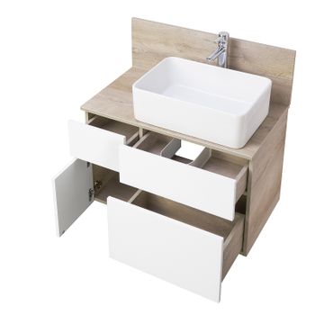 Тумба под раковину Aquaton Мишель 80 1A244501MIX40 подвесная Дуб эндгрейн Белая — фото 3, Тумбы под раковину