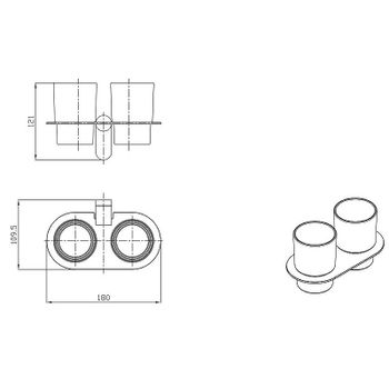 Стакан для зубных щеток Raglo R300.08.09 двойной Графит — фото 11, Стаканы для зубных щеток