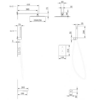 Душевая система Abber Insel AF8050B с термостатом Черная матовая — фото 3, Встраиваемые душевые комплекты