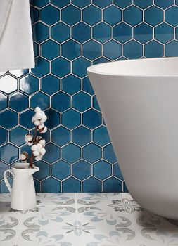 Керамическая мозаика StarMosaic Hexagon big Deep Blue Glossy JJFQ80048 25,6x29,5 см — фото 3, Мозаика