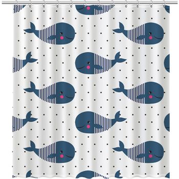 Шторка для ванны Fixsen Design Drop FX-1508 180х200 Белая с синими китами — фото 1, Шторы для ванной
