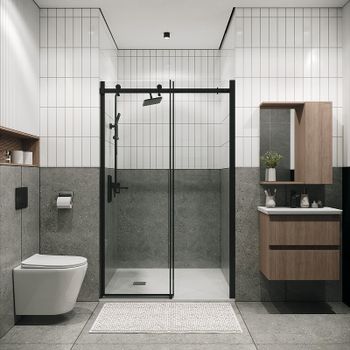 Душевая дверь Grossman Classic 100 100.K33.04.100.21.00 профиль Черный матовый стекло прозрачное — фото 1, Раздвижные душевые двери