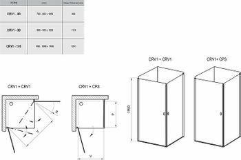 Душевая дверь Ravak Chrome CRV1-100 1QVA0U01Z1 профиль Сатин стекло Transparent — фото 10, Распашные душевые двери