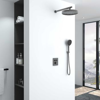 Душевая система Vincea Inspire VSFW-3I21MT2RGM с термостатом Вороненая сталь — фото 2, Встраиваемые душевые комплекты