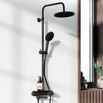 Душевая система Damixa Jupiter 977760300 с термостатом Черная матовая — фото 1, Душевые стойки