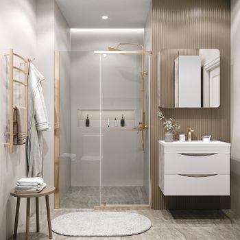 Душевая дверь Grossman Pragma 110 100.K33.03.110.32.00 профиль Золото сатин стекло прозрачное — фото 3, Распашные душевые двери