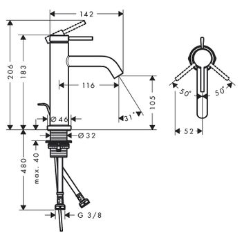 Смеситель для раковины Hansgrohe Tecturis S 73310670 Черный матовый — фото 4, Смесители для раковины