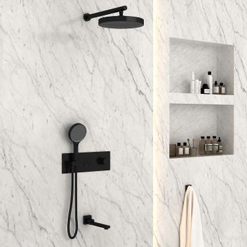 Душевая система Vincea Inspire VSFW-432TI2MB с термостатом Черная матовая — фото 3, Встраиваемые душевые комплекты