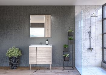 Зеркало со шкафом Aquaton Стоун 80 R 1A228302SX850 с подсветкой Сосна арлингтон — фото 4, Зеркальные шкафы в ванную