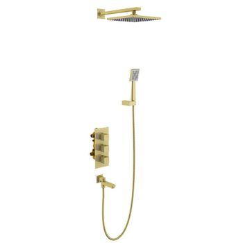 Душевая система Timo Tetra-thermo SX-0199/17SM с термостатом Золото матовое — фото 1, Встраиваемые душевые комплекты