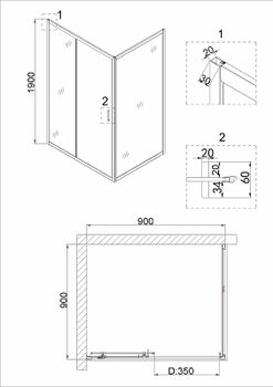 Душевой уголок Niagara Nova 90х90 NG-42-9AG-A90G профиль Холодное золото стекло прозрачное — фото 4, Квадратные душевые уголки