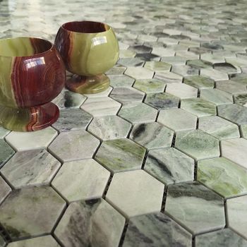 Мозаика Caramelle mosaic Pietrine Hexagonal Onice Verde oliva POL hex 28,9x29,2 см — фото 2, Мозаика