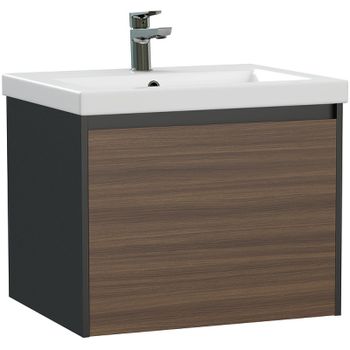 Тумба под раковину Cersanit Grande 60 64759 подвесная Черная Орех — фото 1, Тумбы под раковину