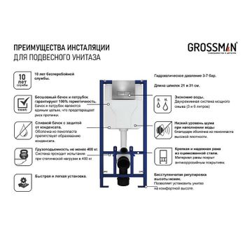 Инсталляция Grossman Classic 980.T1.04.110.110 для унитаза с клавишей смыва Хром матовый — фото 8, Инсталляции для унитазов