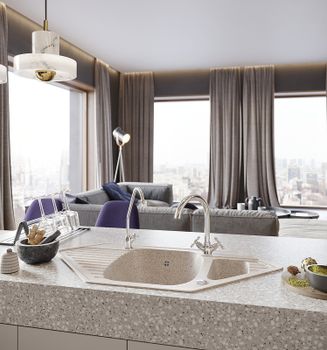 Кухонная мойка Domaci Бьелла DMC-10K GWS-10K-328 Бежевая — фото 2, Кухонные мойки