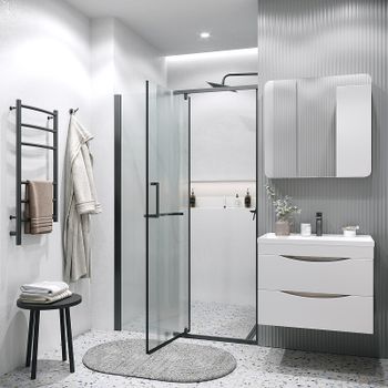 Душевая дверь Grossman Pragma 100 100.K33.03.100.21.02 профиль Черный матовый стекло шиншилла — фото 5, Распашные душевые двери