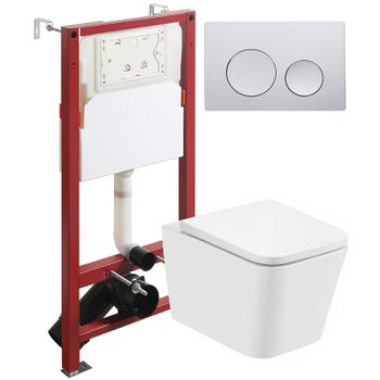 Комплект унитаза с инсталляцией Agger ATI08100+APB100 с сиденьем Микролифт и клавишей смыва Хром глянцевый — фото 1, Комплекты унитаз + инсталляция