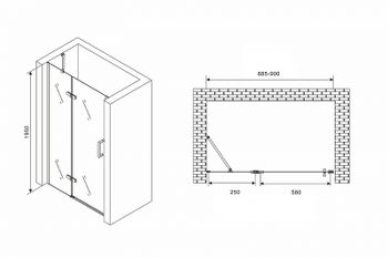 Душевая дверь Abber Zart 90 AG08090B профиль Черный стекло прозрачное — фото 4, Распашные душевые двери