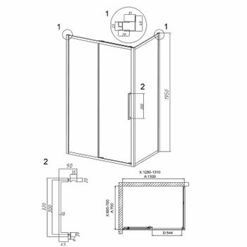 Душевой уголок Grossman Cosmo 130х70 120.K33.02.1370.42.00 профиль Графит сатин стекло прозрачное — фото 10, Прямоугольные душевые уголки