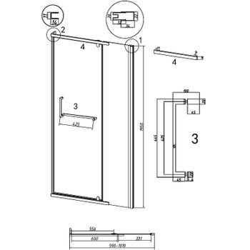 Душевая дверь Grossman Pragma 100 100.K33.03.100.21.00 профиль Черный матовый стекло прозрачное — фото 11, Распашные душевые двери