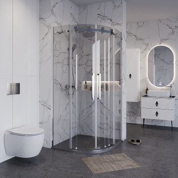 Душевой уголок Grossman Classic 90х90 301.K33.04.9090.10.00 профиль Хром стекло прозрачное — фото 1, Душевые уголки четверть круга