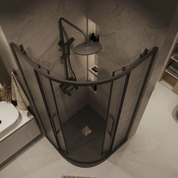 Душевой уголок Grossman Cosmo 90х90 301.K33.02.9090.21.02 профиль Черный матовый стекло шиншилла — фото 4, Душевые уголки четверть круга