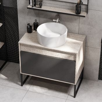 Тумба под раковину Aquaton Лофт Урбан 80 1A247601LQX60 подвесная Cерый графит Дуб орегон — фото 14, Тумбы под раковину