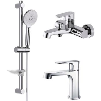 Комплект смесителей Aquatek Оберон AQ1230CR Хром — фото 1, Готовые комплекты для ванной комнаты