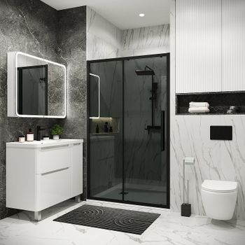 Душевая дверь Grossman Cosmo 130 100.K33.02.130.21.10 профиль Черный матовый стекло тонированное — фото 2, Раздвижные душевые двери