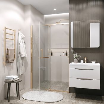 Душевая дверь Grossman Pragma 110 100.K33.03.110.32.00 профиль Золото сатин стекло прозрачное — фото 5, Распашные душевые двери