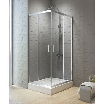 Душевой уголок New Trendy New Varia Chrome 90х90 K-0473 профиль Хром стекло прозрачное — фото 2, Квадратные душевые уголки