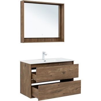 Тумба под раковину Aquanet Милан 100 336380 подвесная Дуб рустикальный — фото 13, Тумбы под раковину