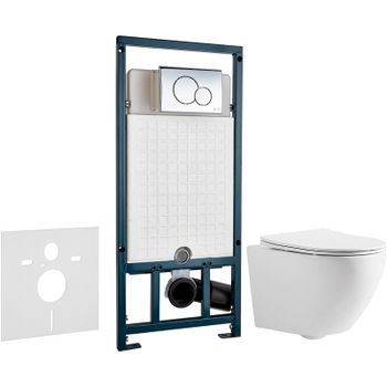 Комплект унитаза CeramaLux 2197 с сиденьем Микролифт и инсталляцией WeltWasser WW Marberg 507 10000005949+10000005952 с клавишей смыва Хром глянцевый — фото 1, Комплекты унитаз + инсталляция