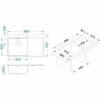 Кухонная мойка Alveus Pure 50L KMB-90 860x525 1103652 Брашированная сталь — фото 7, Кухонные мойки