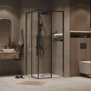 Душевой уголок Grossman Galaxy 100х100 300.K33.01.1010.42.00 профиль Графит сатин стекло прозрачное — фото 1, Квадратные душевые уголки