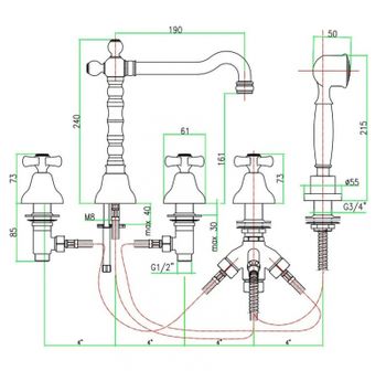 Смеситель на борт ванны Webert Armony AM730402010 Золото — фото 3, Смесители на борт ванны