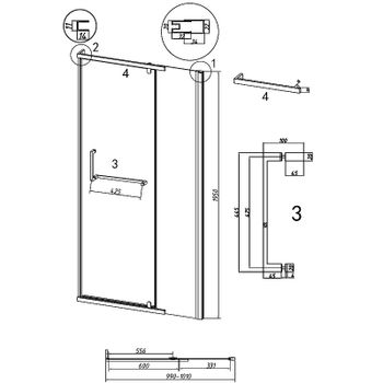 Душевая дверь Grossman Pragma 100 100.K33.03.100.32.00 профиль Золото сатин стекло прозрачное — фото 11, Распашные душевые двери