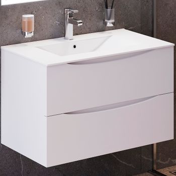 Тумба с раковиной Bond Cube 80 T01805-S05W подвесная Белая матовая — фото 1, Тумбы с раковиной