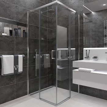 Душевой уголок Veconi Rovigo RV-47 100x100 RV47-100-01-C4 профиль Хром стекло прозрачное — фото 1, Квадратные душевые уголки