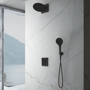 Душевая система Vincea Inspire VSFW-3I21MT5MB с термостатом Черная матовая — фото 1, Встраиваемые душевые комплекты