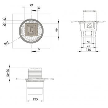 Душевой трап Berges Zentrum Uno 100x100 090471 с решеткой Хром матовый — фото 5, Трапы для душа