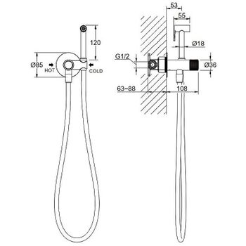 Гигиенический душ со смесителем Aquatek Бетта AQ1023MB Черный матовый — фото 3, Гигиенические души